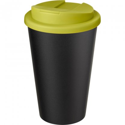 Mug Double Paroi En Plastique Recyclé Avec Couvercle Anti Déversement 350ml Noir Couvercle Citron Vert