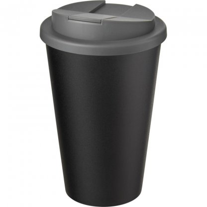 Mug Double Paroi En Plastique Recyclé Avec Couvercle Anti Déversement 350ml Noir Couvercle Gris