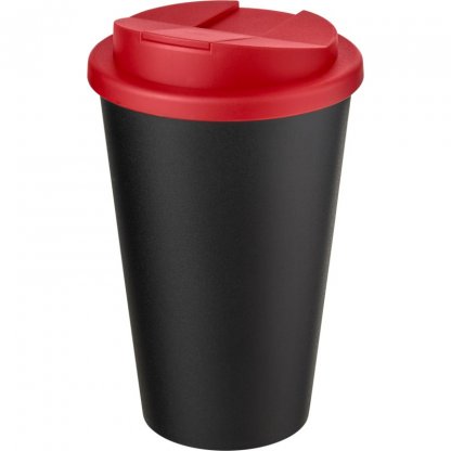 Mug Double Paroi En Plastique Recyclé Avec Couvercle Anti Déversement 350ml Noir Couvercle Rouge