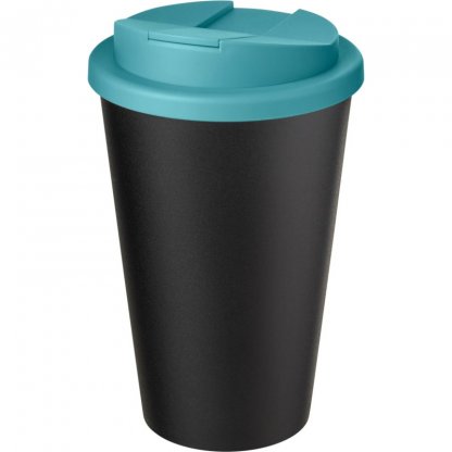 Mug Double Paroi En Plastique Recyclé Avec Couvercle Anti Déversement 350ml Noir Couvercle Turquoise