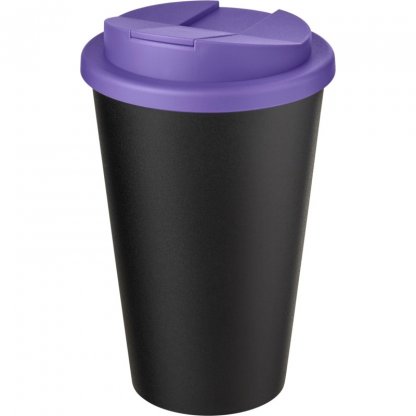 Mug Double Paroi En Plastique Recyclé Avec Couvercle Anti Déversement 350ml Noir Couvercle Violet