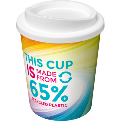 Mug Quadri Double Paroi En Plastique Recyclé 250ml Couvercle Blanc