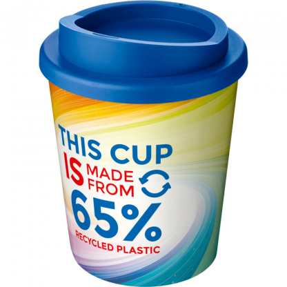 Mug Quadri Double Paroi En Plastique Recyclé 250ml Couvercle Bleu