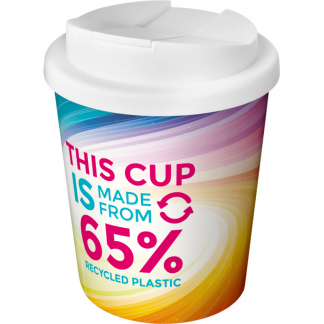 Mug quadri publicitaire double paroi en plastique recyclé avec couvercle anti-déversement - 250ml