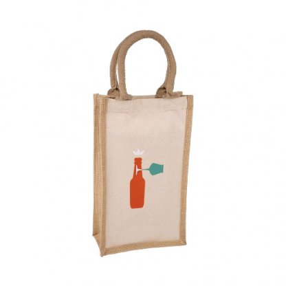 Sac 2 Bouteilles En Toile De Jute Et Coton KERALA Avec Marquage