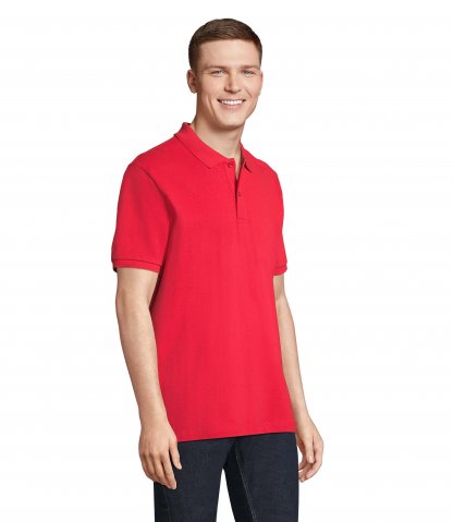 Polo Mixte En Coton Bio 210g PEGASE Rouge De Côté