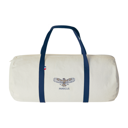 Sac Polochon En Coton Recyclé 250g 50x23cm LÉON Bleu Marine Quadri Basic