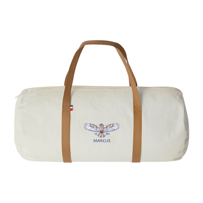 Sac Polochon En Coton Recyclé 250g 50x23cm LÉON Marron Marquage Quadri Blanc