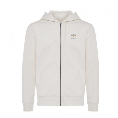 Sweat à Capuche Mixte Avec Zip En Coton Bio Et Recyclé 340g ABISKO Naturel Avec Marquage