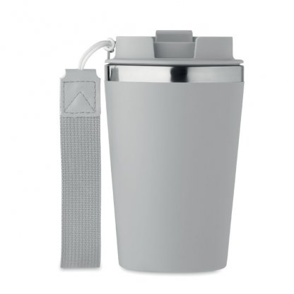 Gobelet Double Paroi En Inox Recyclé 350ml TOPAZ Gris Avec Gragonne Gauche