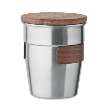 Gobelet En Inox Recyclé Avec Poignée Et Couvercle En Noyer 350ml WALNUT Argent De Dos