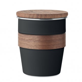 Gobelet promotionnel en inox recyclé avec poignée et couvercle en noyer - 350ml - WALNUT