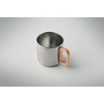 Mug Double Paroi En Inox Recyclé Avec Poignée En Bois 350ml ACERO Argent Détail