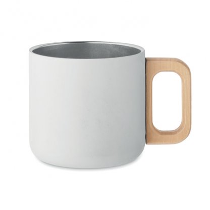 Mug Double Paroi En Inox Recyclé Avec Poignée En Bois 350ml ACERO Blanc Photo Princiale