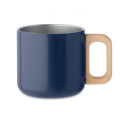 Mug Double Paroi En Inox Recyclé Avec Poignée En Bois 350ml ACERO Bleu Marine