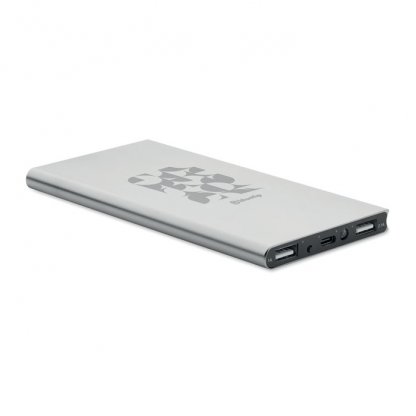 Powerbank En Aluminium Recyclé 8000mAh POWERFLAT8C Gris Avec Marquage