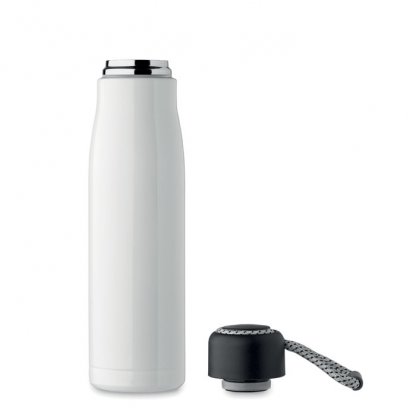 Bouteille Double Paroi En Inox Recyclé Avec Poignée Corde 500ml CORDLE Blanc Bouchon à Plat