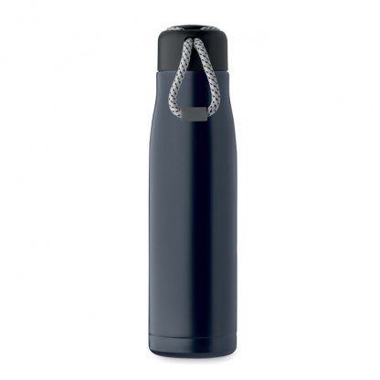 Bouteille Double Paroi En Inox Recyclé Avec Poignée Corde 500ml CORDLE Bleu Marine De Face