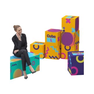 cube personnalisé en mousse et toile polyester recyclé 210g anti feu b1 cube l ou xl