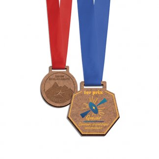 Médaille en bois MDF publicitaire avec cordon satin - BOLT
