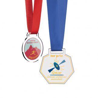 Médaille personnalisable en plastique avec cordon satin - PLASTA