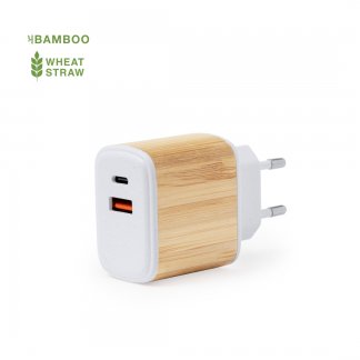 Bloc de charge rapide personnalisé en paille de blé - 2 sorties - USB et USB-C - SUGAX
