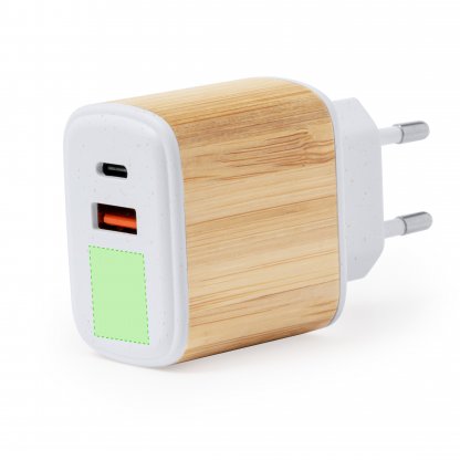 Bloc De Charge Rapide En Paille De Blé 2 Sorties USB Et USB C SUGAX Zone De Marquage 14 X 17 Mm
