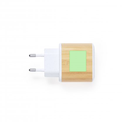 Bloc De Charge Rapide En Paille De Blé 2 Sorties USB Et USB C SUGAX Zone De Marquage 20 X 25 Mm