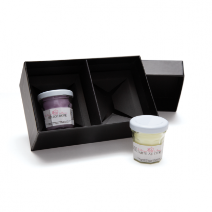 Coffret Deux Petits Pots De Bougies Parfumées 110g SET CHARROUX Avec Tarte Au Citron Et Héliotrope