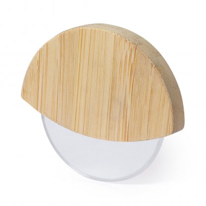 Coupe Pizzas En Acier Inoxydable Et Bambou TITOX De Côté