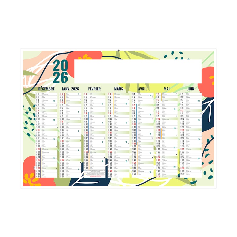 Calendrier Naturel personnalisé - 7 mois par face recto - BANCAIRE