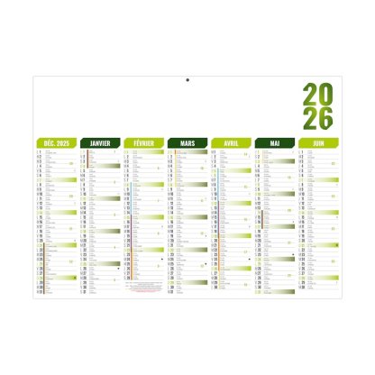 Calendrier Vert Florentin 7 Mois Par Face Recto BANCAIRE