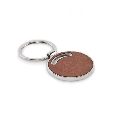 Porte Clés Rond En Métal Et Cuir PU Recyclé LIRCLE Porte Clés Marron De Côté