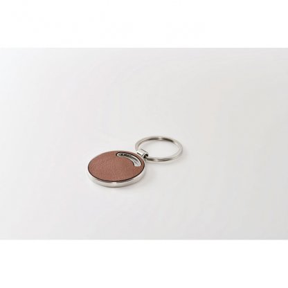 Porte Clés Rond En Métal Et Cuir PU Recyclé LIRCLE Porte Clés Marron Posé