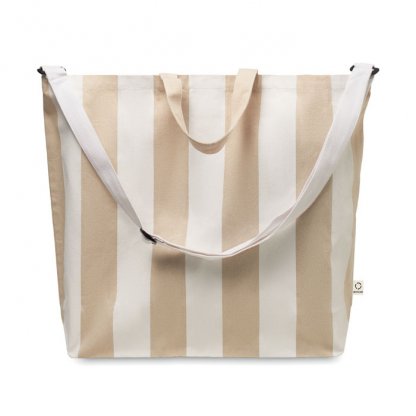 Sac De Plage Rayé En Coton Recyclé 46x16x60cm LAGUNA De Face Blanc