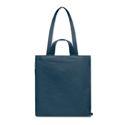 Tote Bag En Coton Et Polyester Recyclés 380g GAVE COLOUR Sac Bleu De Dos Avec Double Anse