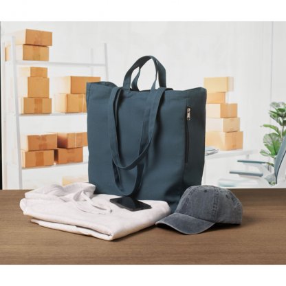 Tote Bag En Coton Et Polyester Recyclés 380g GAVE COLOUR Sac Bleu Rempli