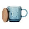 Mug En Verre Strié Avec Couvercle En Bois D'acacia 300ml VITRIO MUG Couvercle à Part